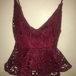 Forever 21 Burgundy Lace Peplum Camisole